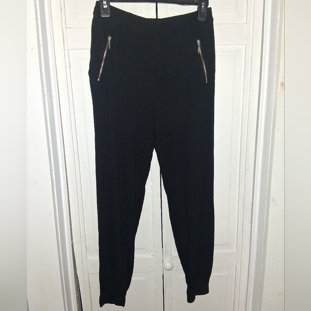 Zara Black Joggers with Silver Zippers
